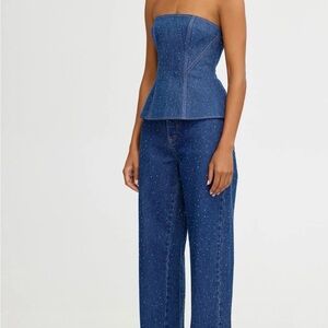 Significant Other Two-Piece Denim Corset Set – Strapless Top &Straight-Leg Jeans